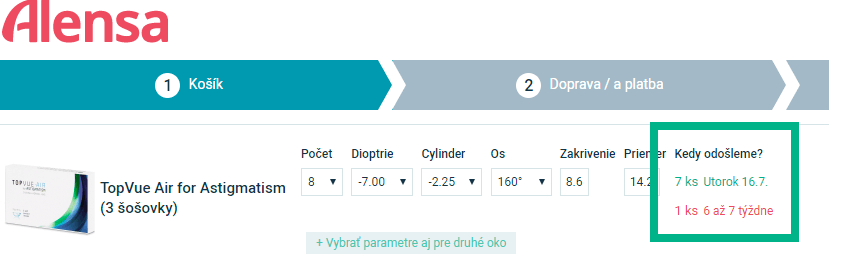 Alensa - Dodacie časy neskladového tovaru v košíku